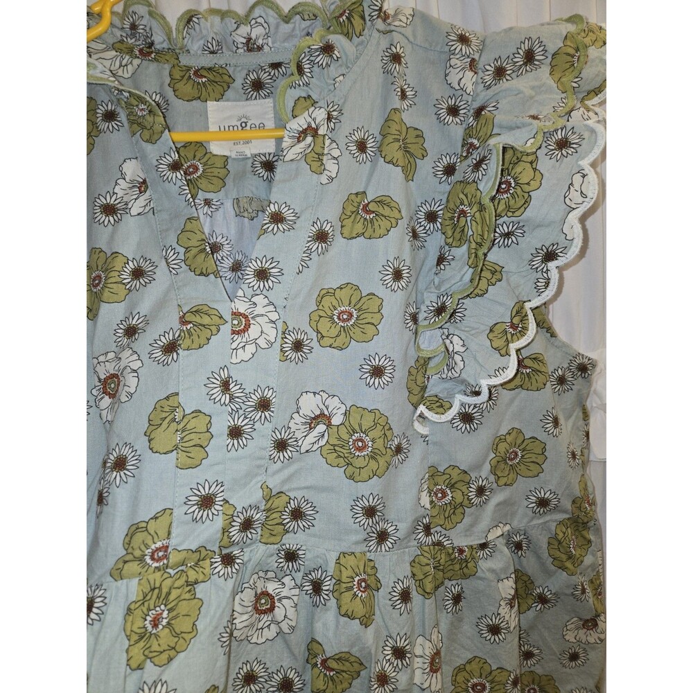 Umgee Women Blue Floral Peplum Ruffle Sleeve Boho Peasant Blouse - Picture 4 of 9